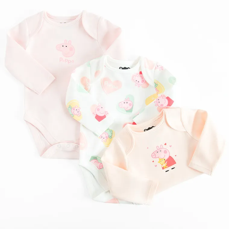 Cool Club, Body cu maneca lunga pentru fete, mix, imprimeu Peppa Pig, set, 3 buc.