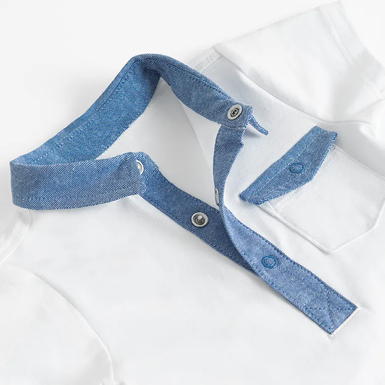 Cool Club, Body cu maneca scurta pentru baieti, alb, cu buzunar