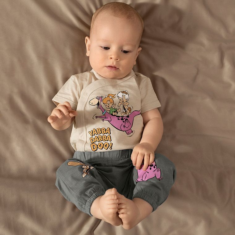 Cool Club, Body cu maneca scurta pentru bebelusi, mix, imprimeu The Flintstones, set, 2 buc.