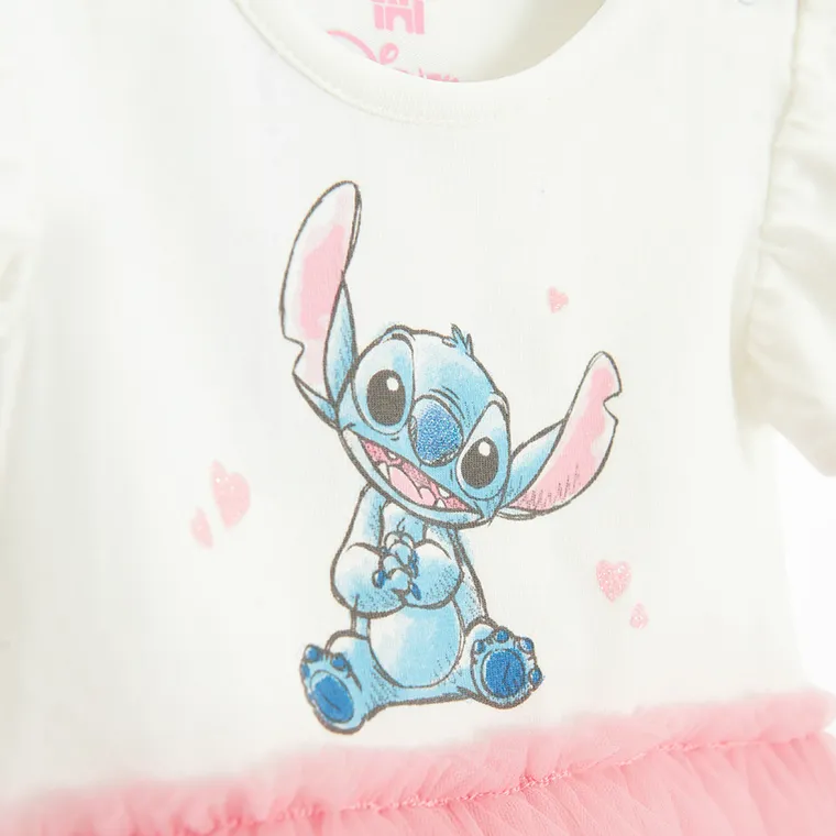 Cool Club, Body cu maneca scurta pentru fete, alb, imprimeu Lilo si Stitch