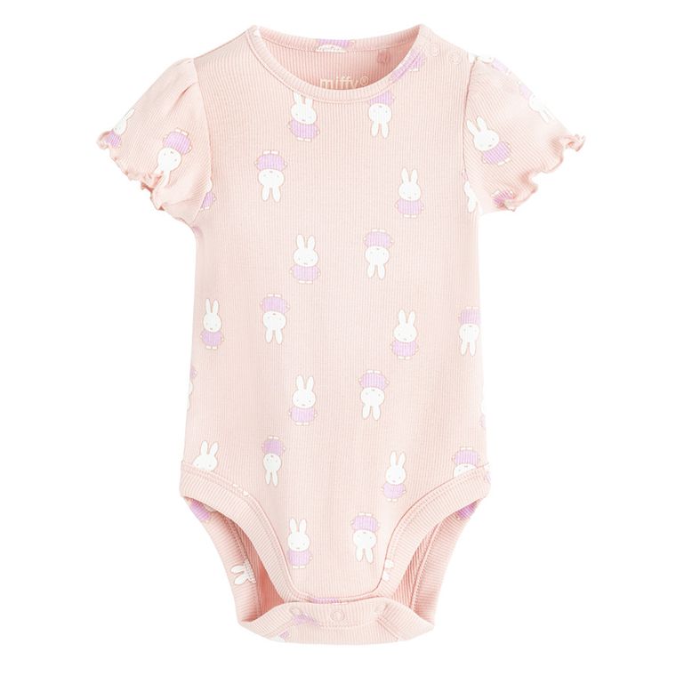 Cool Club, Body cu maneca scurta pentru fete, din tricot striat, mix, imprimeu Miffy, set, 2 buc.