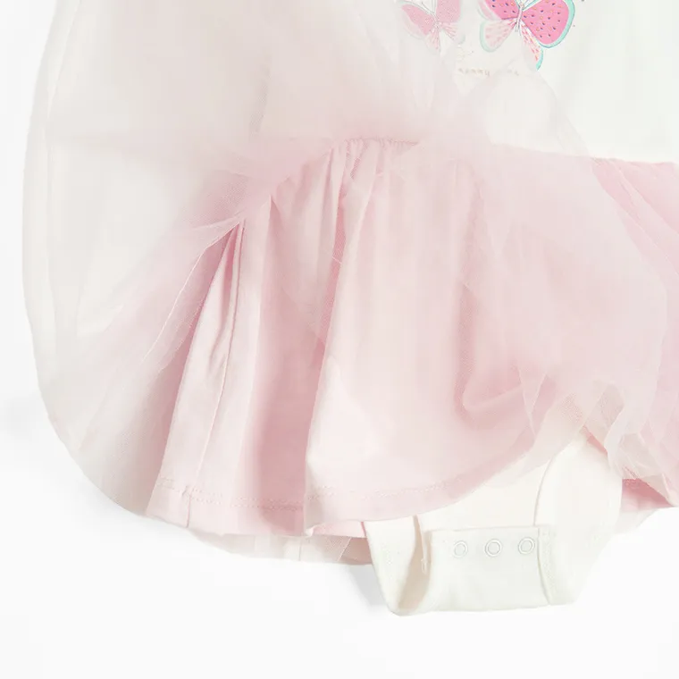 Cool Club, Body-rochie cu maneca scurta pentru fete, alb-roz