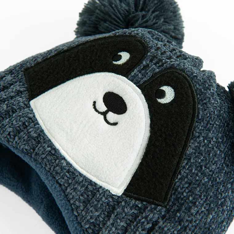 Cool Club, Caciula cu pompon pentru baieti, cu snur, bleumarin