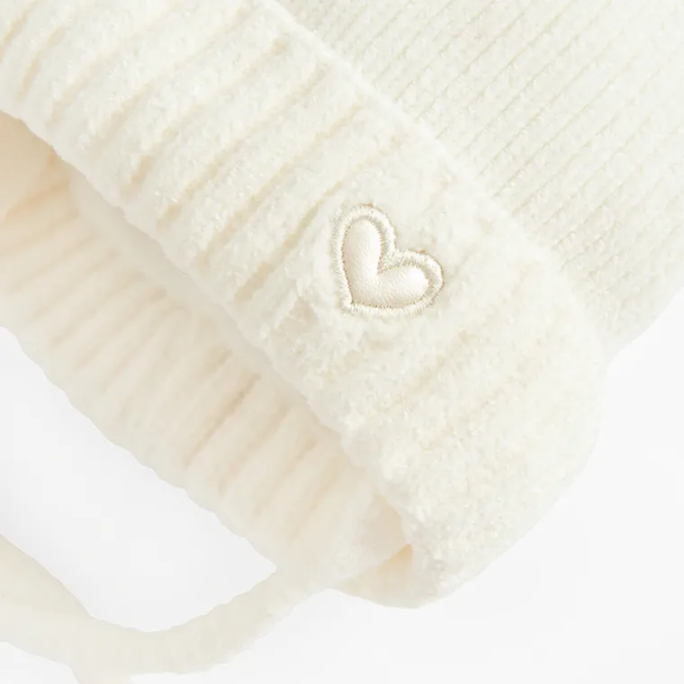 Cool Club, Caciula cu pompon pentru fete, cu snur, alb