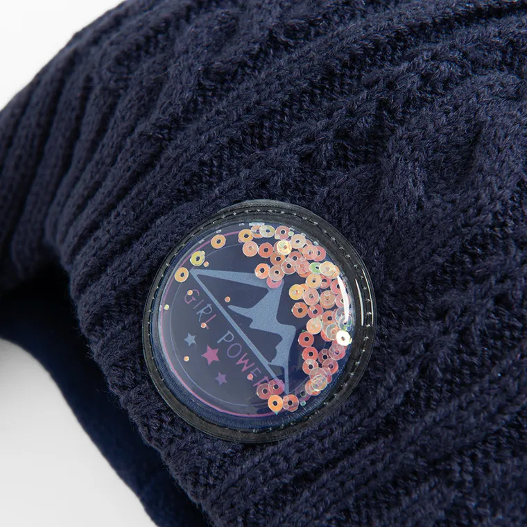 Cool Club, Caciula cu pompon pentru fete, cu snur, bleumarin