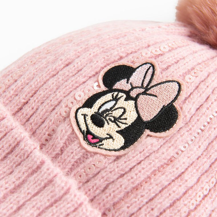 Cool Club, Caciula cu pompon pentru fete, roz, imprimeu Minnie Mouse