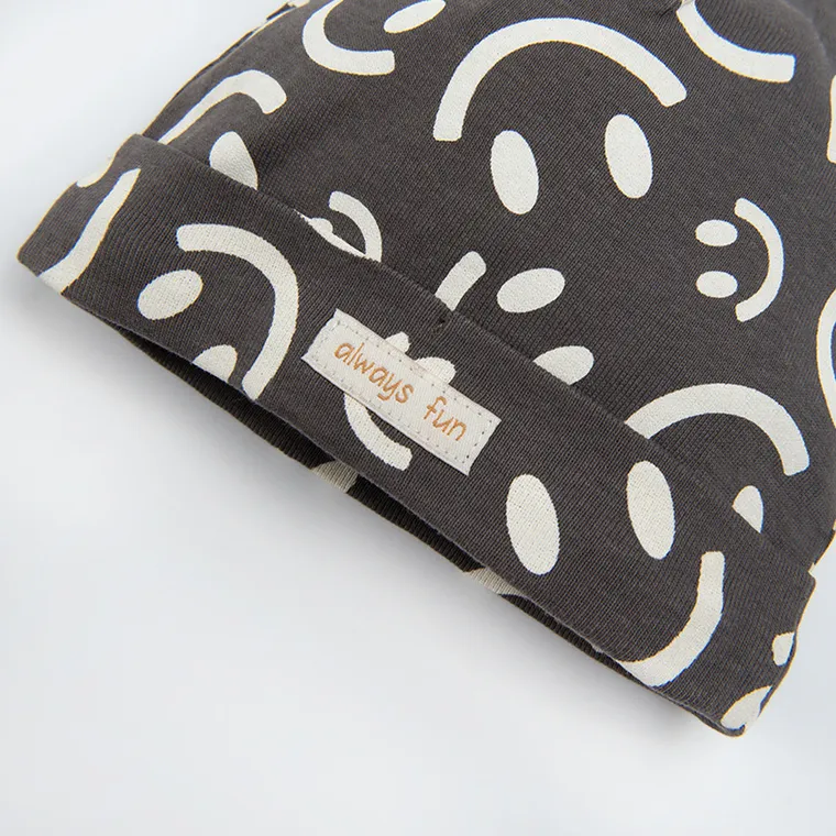 Cool Club, Caciula pentru baieti, gri inchis, imprimeu smile