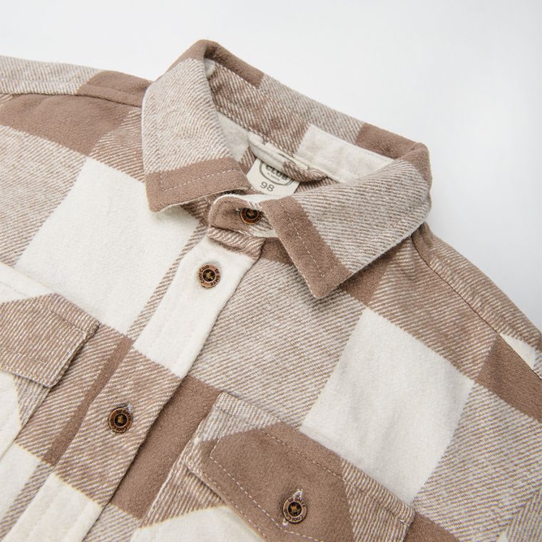 Cool Club, Camasa cu maneca lunga pentru baieti, de flanel, maro, in carouri