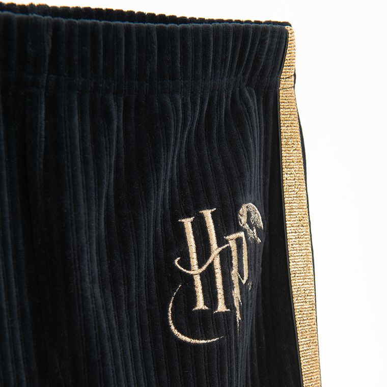 Cool Club, Colanti pentru fete, flare, velur, din tricot striat, negru, imprimeu Harry Potter