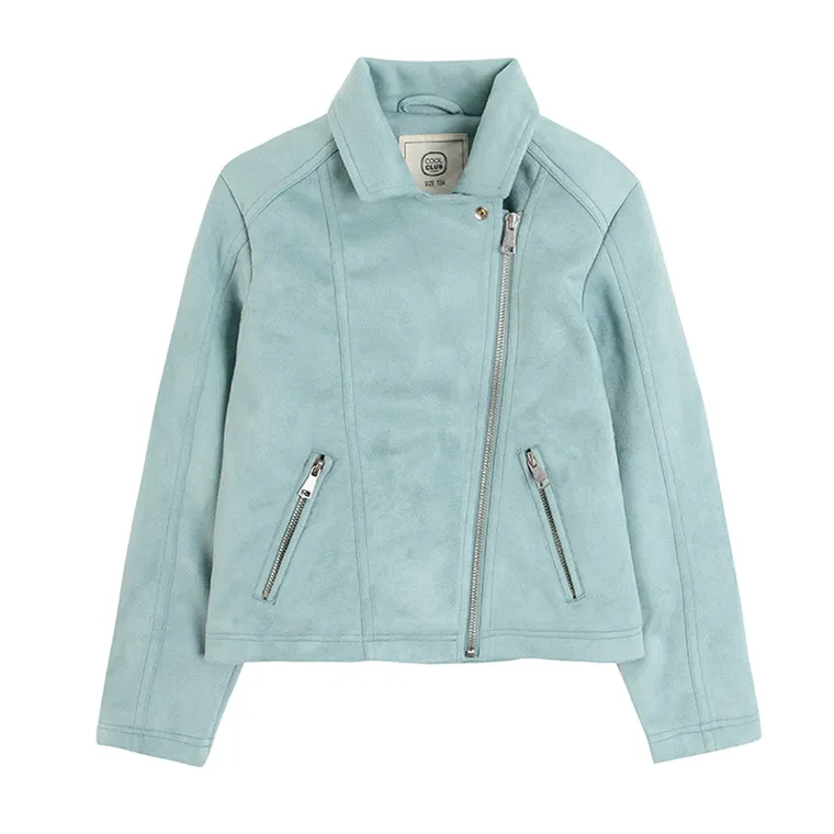 Cool Club, Geaca biker din piele intoarsa pentru fete, turcoaz
