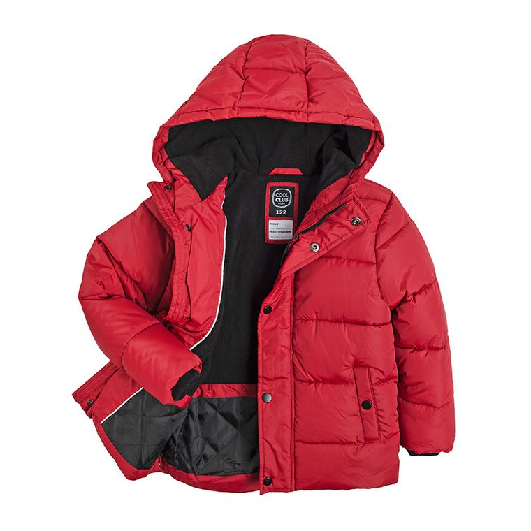 Cool Club, Geaca rosie matlasata cu gluga pentru baieti, calduroasa