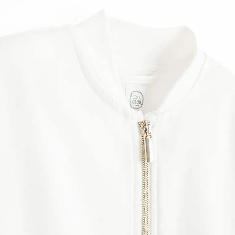 Cool Club, Hanorac bomber pentru fete, cu fermoar, alb