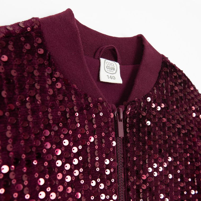 Cool Club, Hanorac bomber pentru fete, cu fermoar, velur, claret