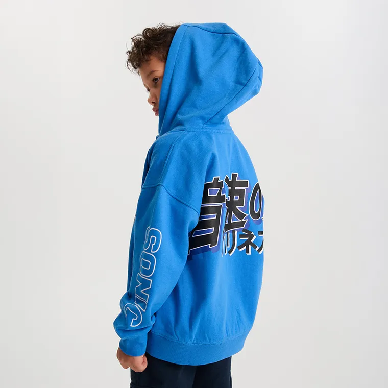 Cool Club, Hanorac cu gluga pentru baieti, cu fermoar, albastru, imprimeu Sonic the Hedgehog