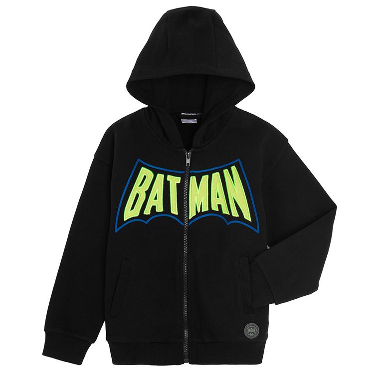 Cool Club, Hanorac cu gluga pentru baieti, cu fermoar, negru, imprimeu Batman