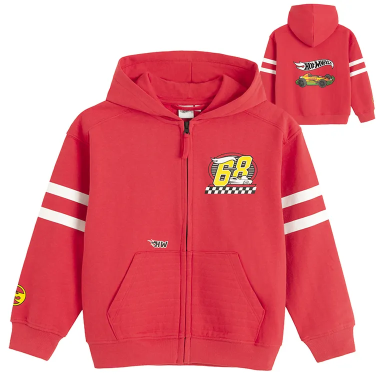 Cool Club, Hanorac cu gluga pentru baieti, cu fermoar, rosu, imprimeu Hot Wheels