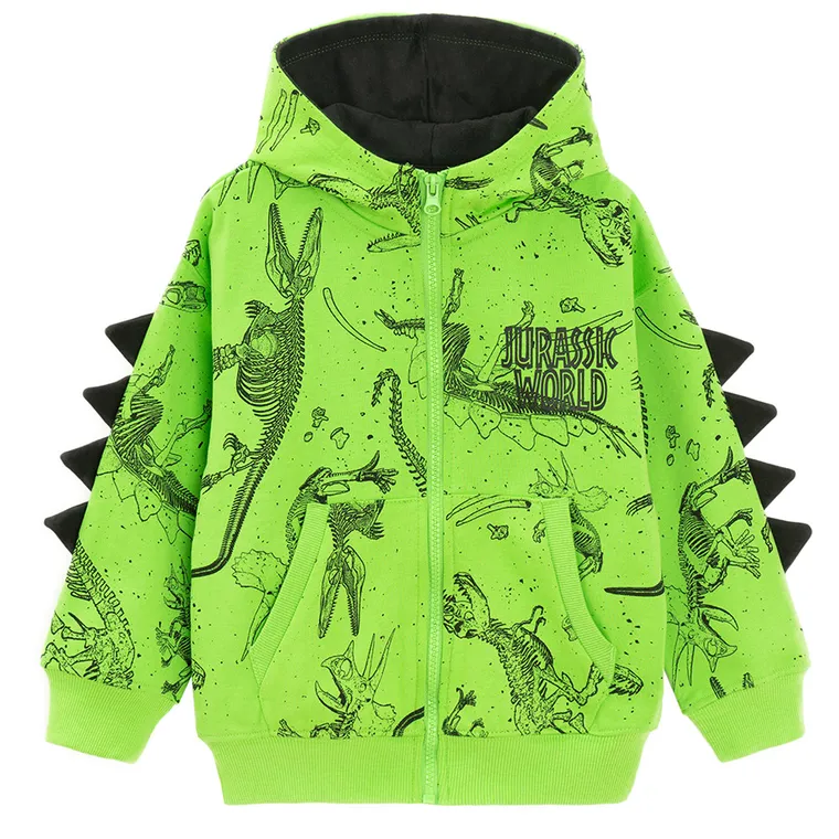 Cool Club, Hanorac cu gluga pentru baieti, cu fermoar, verde, imprimeu Jurassic World