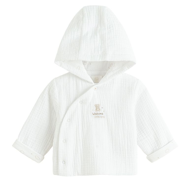 Cool Club, Hanorac cu gluga pentru bebelusi, bumbac organic, alb