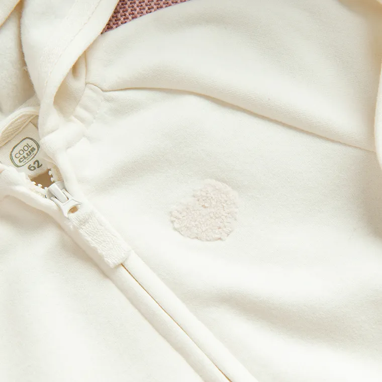 Cool Club, Hanorac cu gluga pentru fete, cu fermoar, calduros, ecru