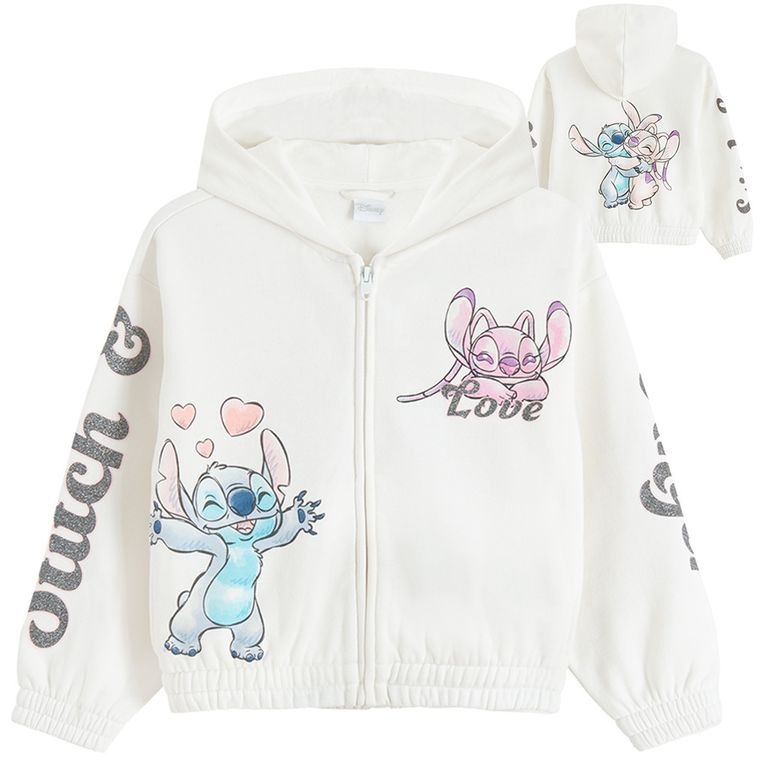 Cool Club, Hanorac cu gluga pentru fete, cu fermoar, crop top, alb, imprimeu Lilo si Stitch
