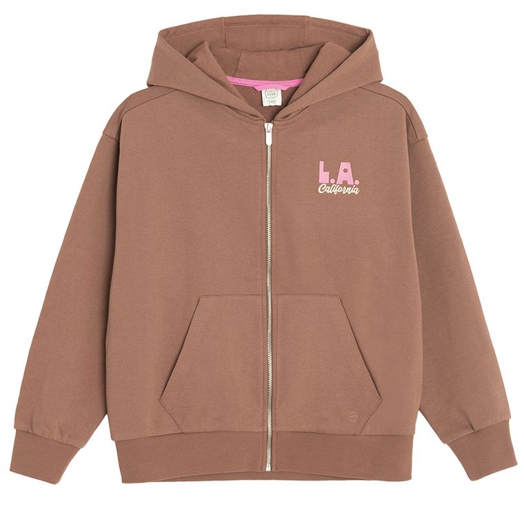 Cool Club, Hanorac cu gluga pentru fete, cu fermoar, maro