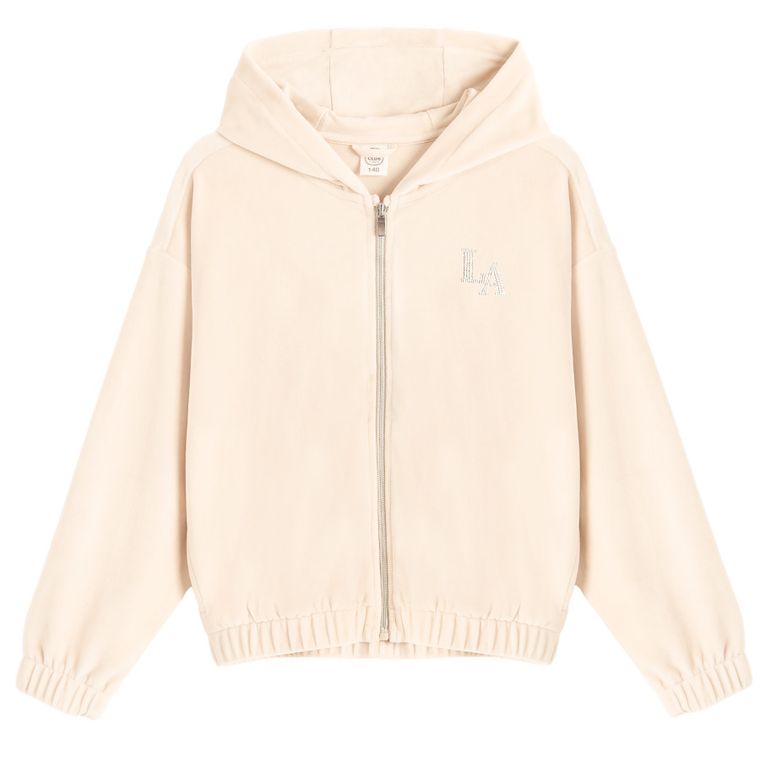 Cool Club, Hanorac cu gluga pentru fete, rozpinana, velur, bej