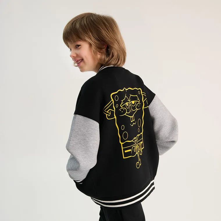 Cool Club, Hanorac pentru baieti, cu fermoar, negru, imprimeu SpongeBob