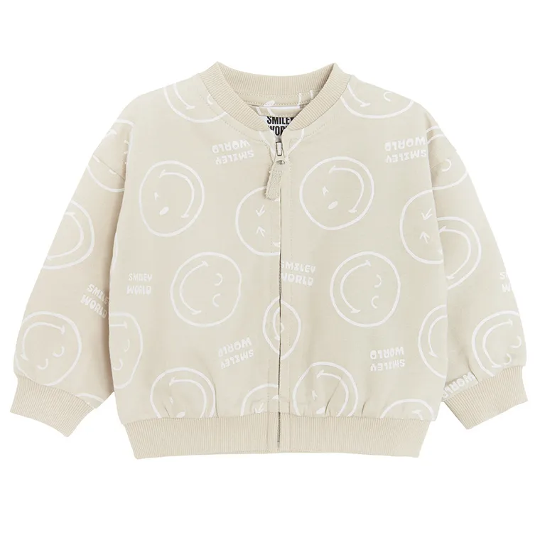Cool Club, Hanorac pentru baieti, subtire, cu fermoar, bej, imprimeu SmileWorld