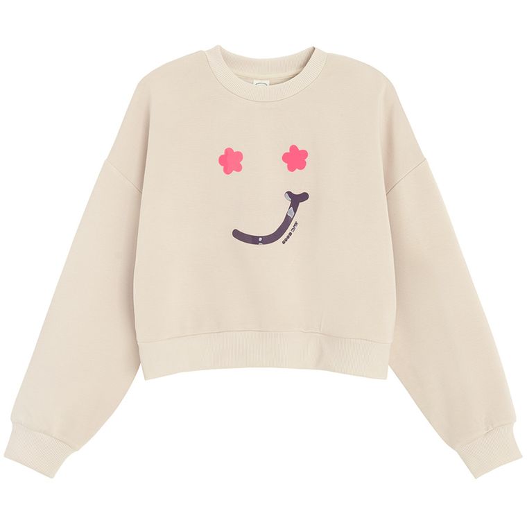 Cool Club, Hanorac pentru fete, crop top, ecru,
