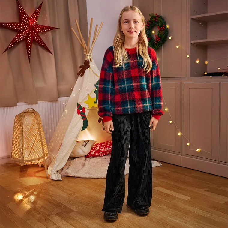 Cool Club, Pantaloni din material textil pentru fete, din tricot striat, velur, culotte, negru