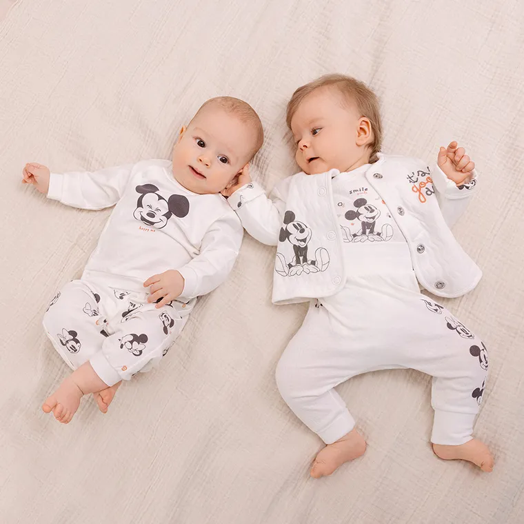 Cool Club, Pantaloni fara botosei pentru fete, ecru, imprimeu Mickey Mouse, set, 2 buc.