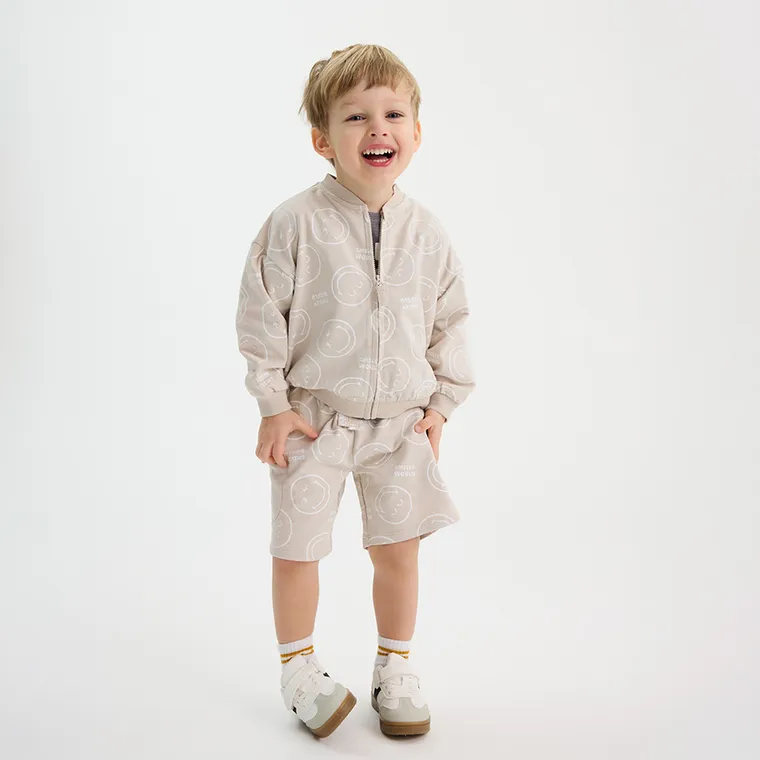 Cool Club, Pantaloni scurti pentru baieti, bej, imprimeu SmileWorld