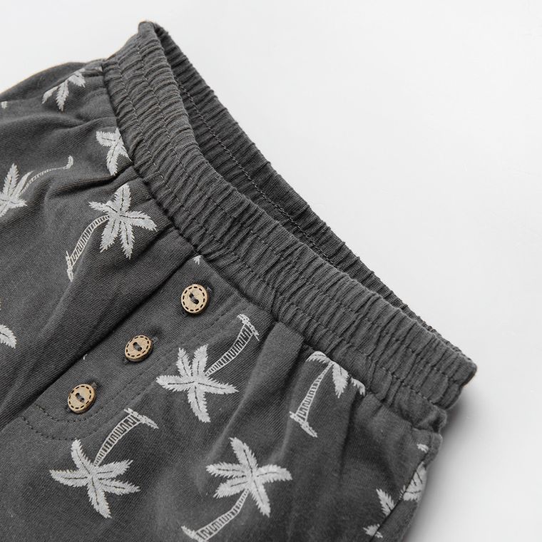 Cool Club, Pantaloni scurti pentru baieti, bumbac organic, negru-grafit, imprimeu palmieri