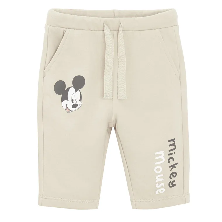 Cool Club, Pantaloni trening pentru baieti, bej, imprimeu Mickey Mouse
