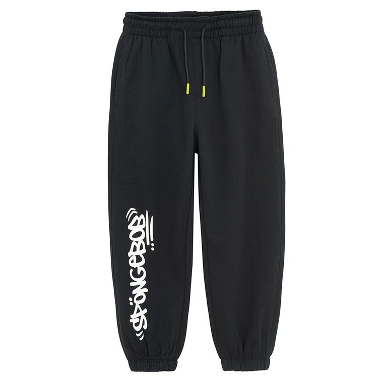 Cool Club, Pantaloni trening pentru baieti, oversize, caldurosi, negru, imprimeu SpongeBob