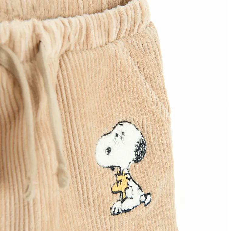 Cool Club, Pantaloni trening pentru baieti, velur, maro, imprimeu Snoopy