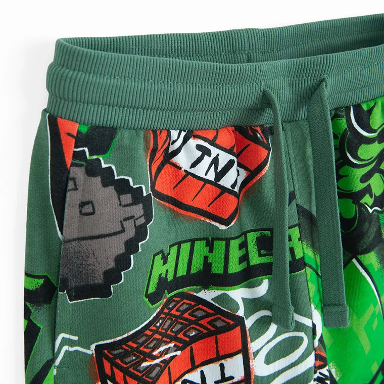 Cool Club, Pantaloni trening pentru baieti, verde, imprimeu Minecraft