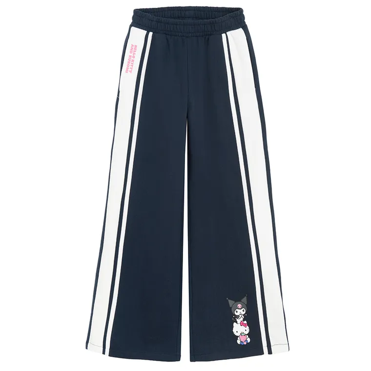 Cool Club, Pantaloni trening pentru fete, wide, caldurosi, bleumarin, imprimeu Hello Kitty and Friends