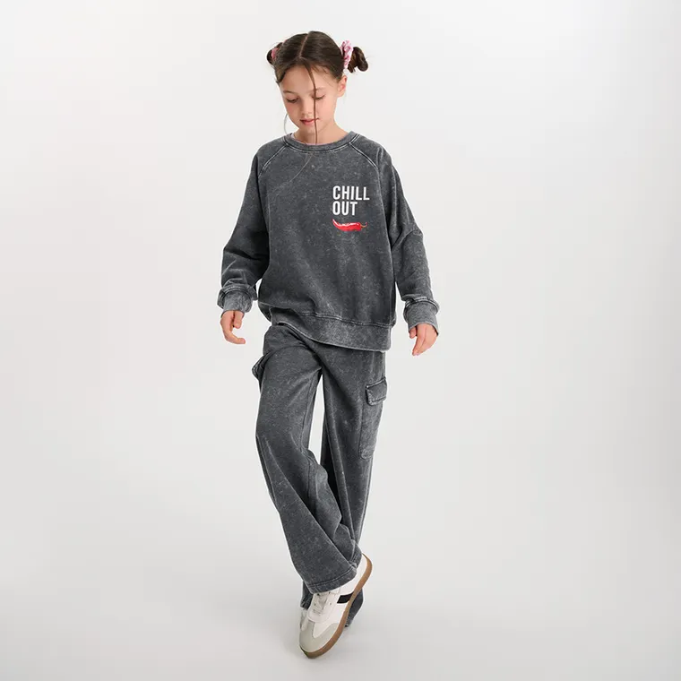 Cool Club, Pantaloni trening pentru fete, wide, granit