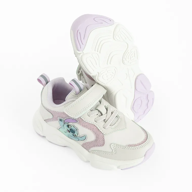 Cool Club, Pantofi sport pentru fete, alb, talpa cu leduri, imprimeu Lilo si Stitch
