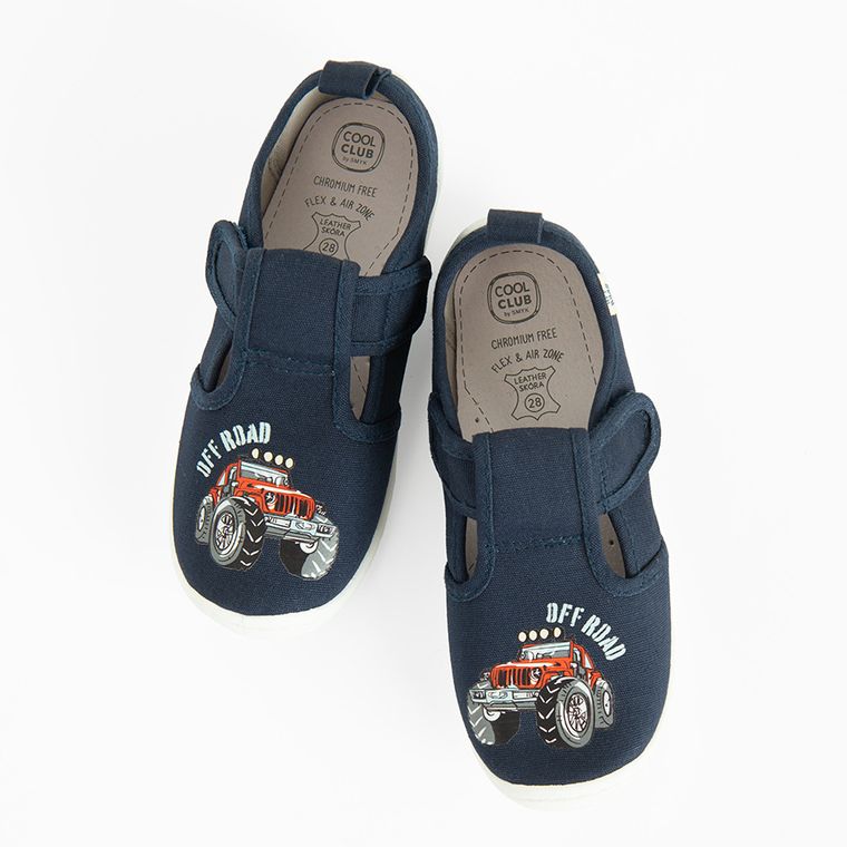 Cool Club, Papuci de casa pentru baieti, bleumarin, brant din piele