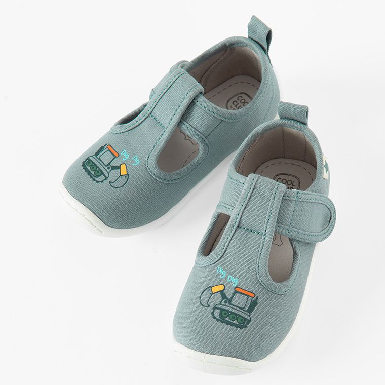 Cool Club, Papuci de casa pentru baieti, gri, imprimeu excavatoare, cu branturi de piele