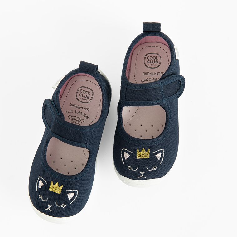 Cool Club, Papuci de casa pentru fete, bleumarin, brant din piele