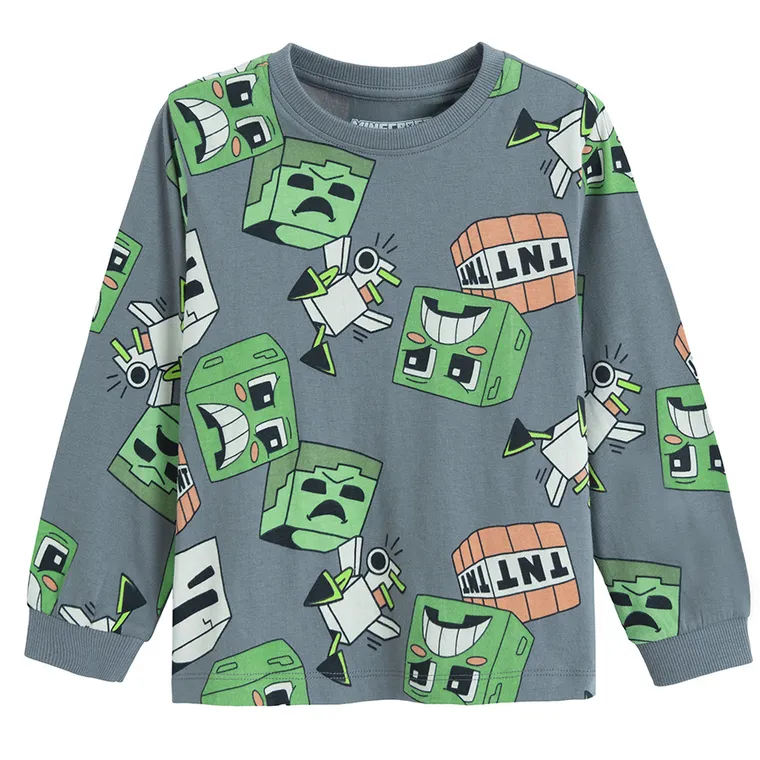 Cool Club, Pijama pentru baieti, gri, imprimeu Minecraft