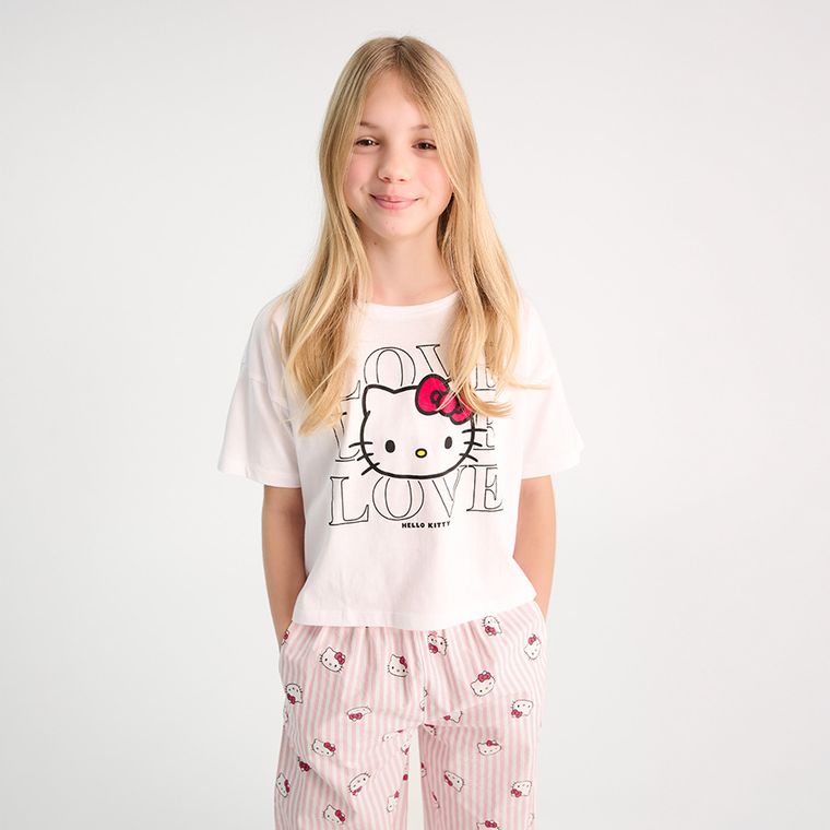 Cool Club, Pijama pentru fete, alb-roz, imprimeu Hello Kitty