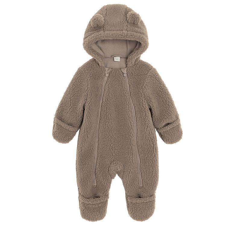 Cool Club, Pijama tip salopeta cu gluga pentru bebelusi, maro
