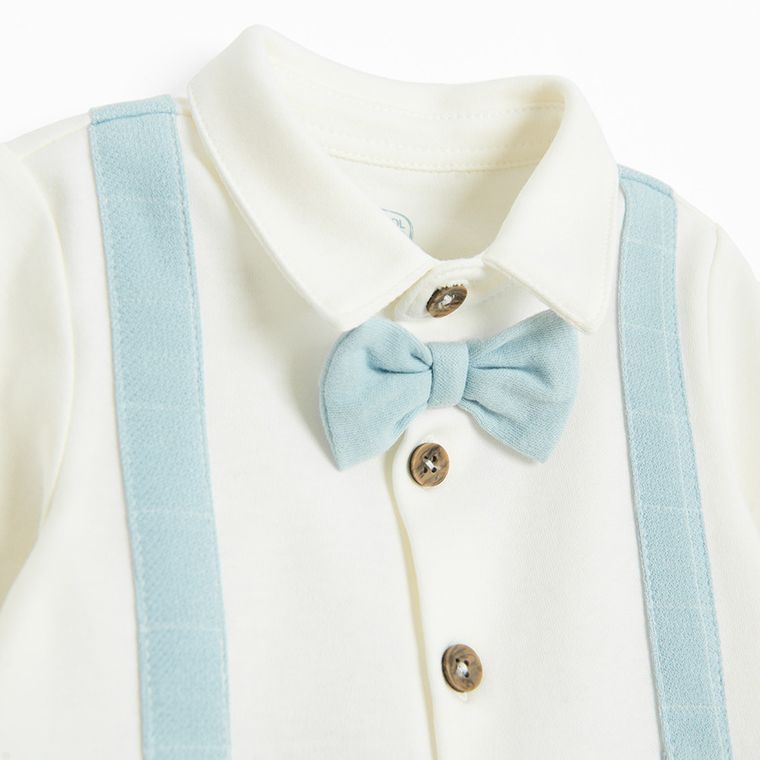 Cool Club, Pijama tip salopeta pentru baieti, alb-albastru