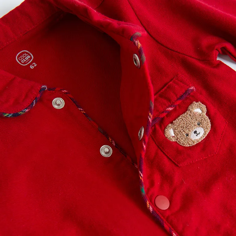 Cool Club, Pijama tip salopeta pentru baieti, flanel, rosu