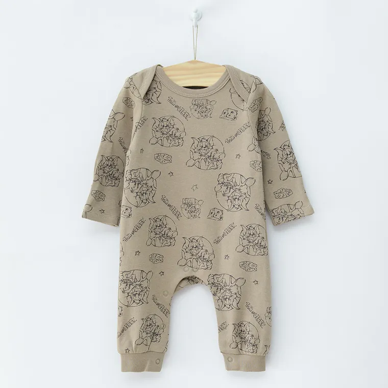 Cool Club, Pijama tip salopeta pentru baieti, maro, gri, imprimeu Tom & Jerry, set 2 buc.