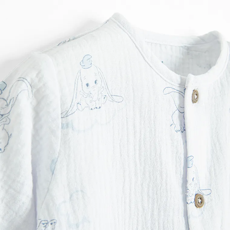 Cool Club, Pijama tip salopeta pentru baieti, muselina, alb, imprimeu Dumbo